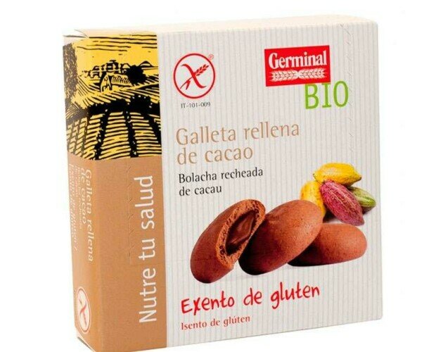 Galletas rellenas de cacao. Galletas certificadas como Gluten Free