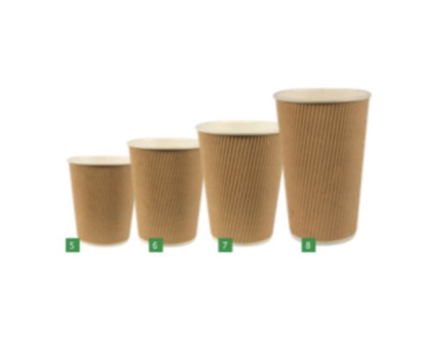 Vasos de Cartón Ripple Wall. Diámetro: 6cm, 8cm y 9cm. Altura: 6cm, 9cm, 11cm y 13cm.