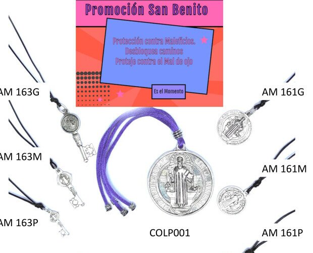 Promocion de San Benito. Lote 12 Medallas Surtidas de San Benito y 3 Colgapuertas de Proteccion