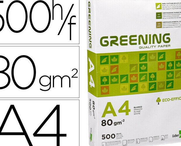 PAPEL A4 GREENING. Papel fotocopiadora liderpapel greening din a4 80 gramos paquete de 500 hojas