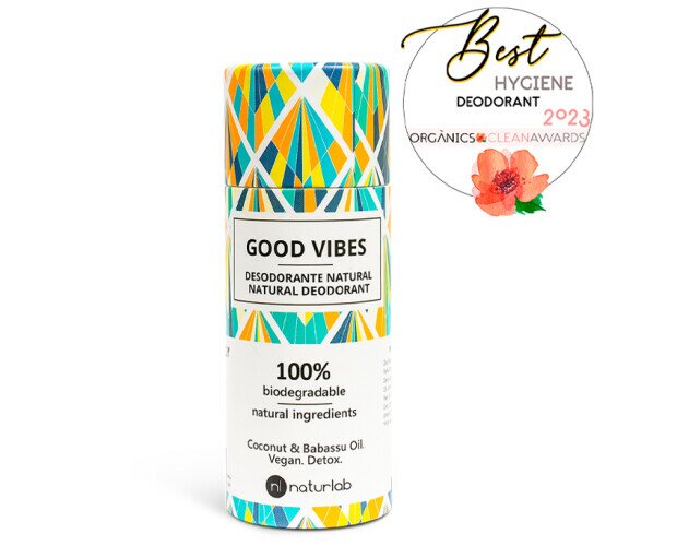 Mejor desodorante natural 2023. Desodorante natural Good Vibes. Galardonado como el mejor Desodorante Natural 2023