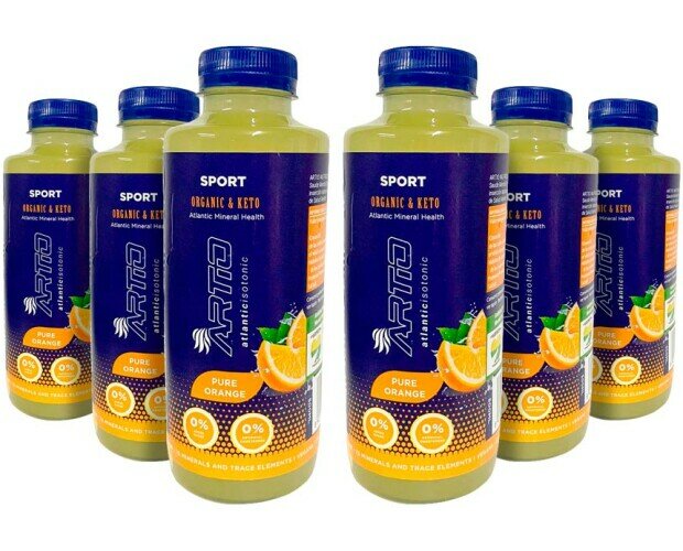 Artio Sport Naranja. Bebida isotónica elaborada con agua de mar mezclada con agua mineral natural y zumo.