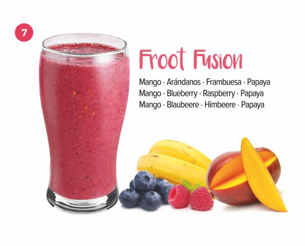 Froot fusion. Con mango, fresa, arándano y papaya