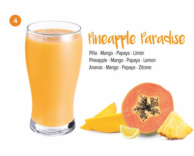 Pineapple paradise. Piña, mango, papaya y limón, son las frutas que integran esta bebida