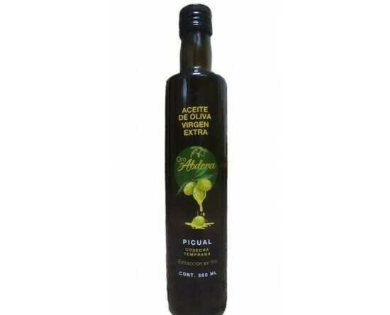 AOVE en botella de 500ml. Aceite de oliva virgen extra distribuido en botella de cristal