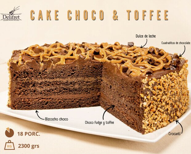 Cake Chocolate & Toffee. Disponemos de tartas Americana, gourmets, tartas hosteleras, planchas, delicias