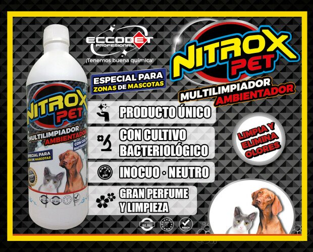 NITROX PET. Limpiador ambientador con cultivo bacteriológico para zonas de mascotas/animales.
