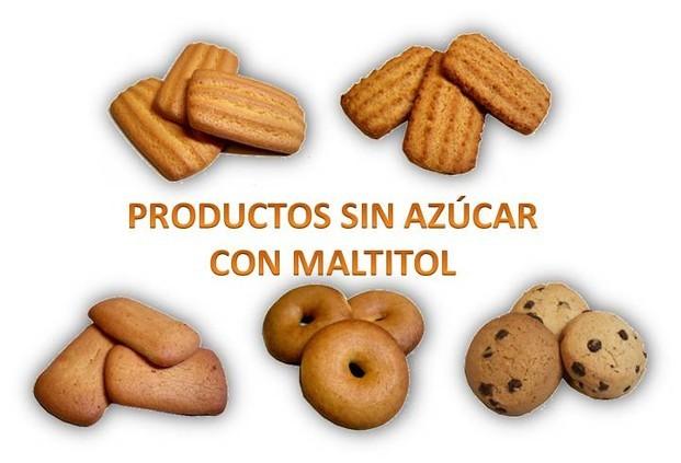 Productos sin azúcar. Galletas, Roscos, Pastas chip, elaborado Maltitol