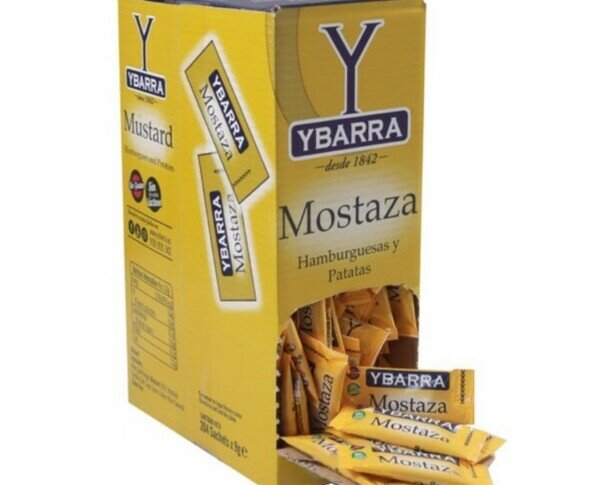 Ybarra mostaza monodosis. Caja de Ybarra mostaza en monodosis