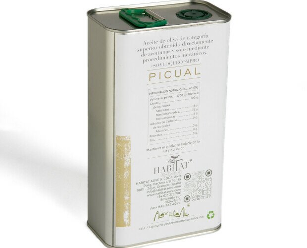 AOVE ecológico. Lata de 3 litros de aceite ecológico virgen extra de la variedad picual.