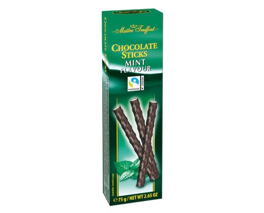 Sticks de chocolate. Palitos de chocolate negro con un relleno con sabor a menta 50%