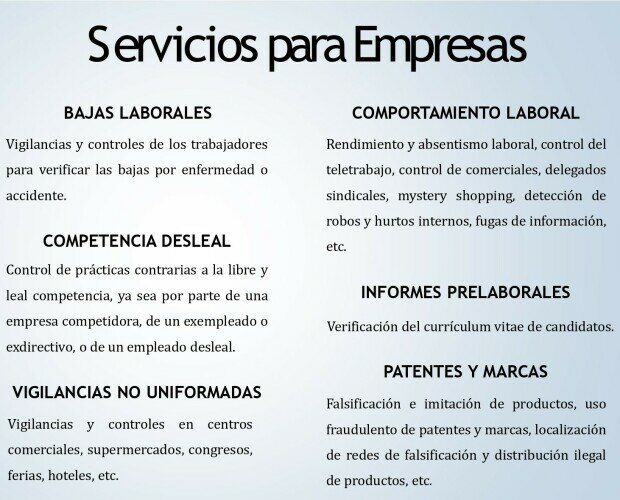 Servicios para Empresas. Investigaciones dentro del ámbito laboral y empresarial.
