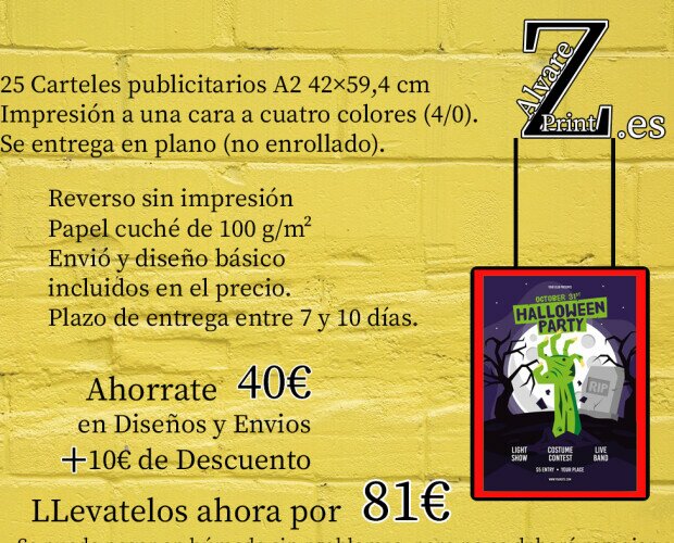 Carteles personalizados. Carteles publicitarios A2 42×59,4 cm Impresión a una cara a cuatro colores (4/0).