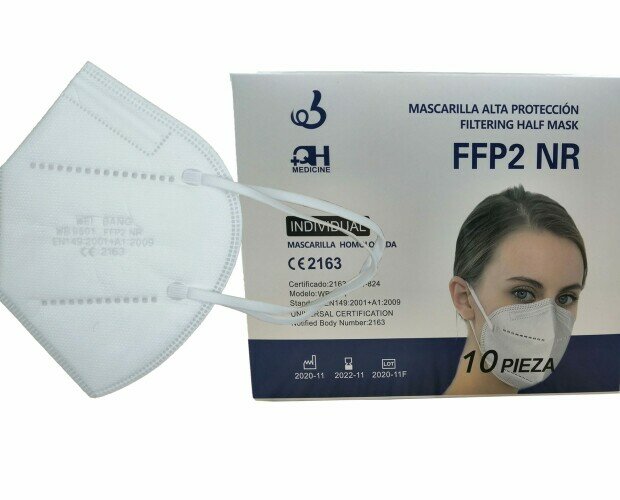 Mascarilla FFP2 NR blanca. Mascarilla de alta protección. Caja de 10 piezas
