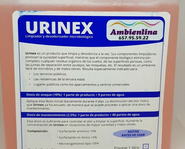 URINEX. Elimina el olor a orina, Producto microbiológico a base de surfactantes que se ocupan