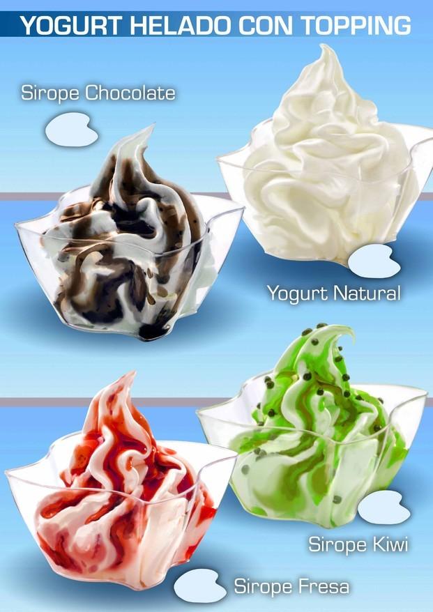 Yogur helado. Carta ejemplo de yogur helado con diferentes siropes