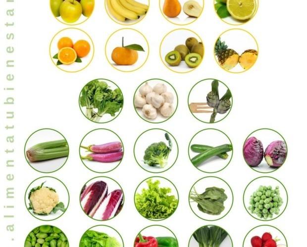 Frutas y verduras de enero. Pimientos, bananas, piñas, etc
