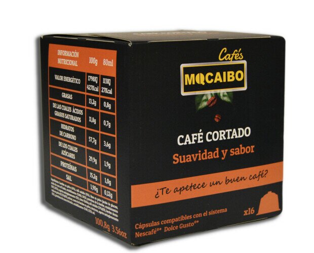 Café cortado compatible Dolce Gust. Cápsulas de café cortado compatible Dolce Gusto. Caja de 16 unidades.