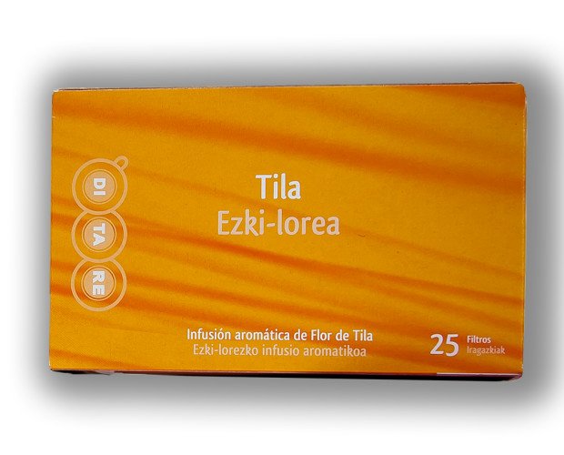 Tila Flor. Envasada individualmente en caja de 25 unidades.