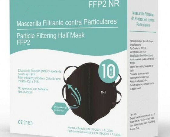 Mascarillas Respiratorias FFP2. Marcado CE En 149:2001 + A1:2009. No reutilizable. NR Negro