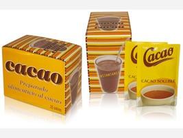 Cacao en Polvo. Sobres de preparado alimentario al cacao