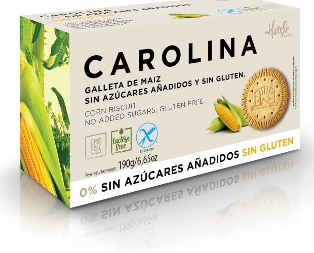Galleta de Maíz. Carolina galleta sin gluten y sin azúcares digestive. Sin lactosa.