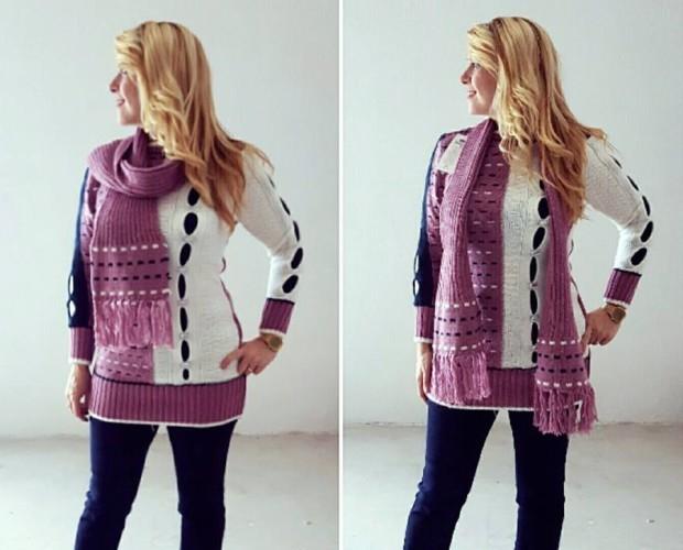 Jersey y bufanda. Conjunto de jersey y bufanda de lana para mujer