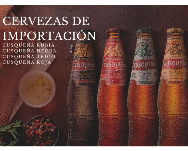 Cervezas Importadas. Cervezas de importación. Origen Perú. Cusqueña Rubia, Cusqueña Negra. Trigo y Roja