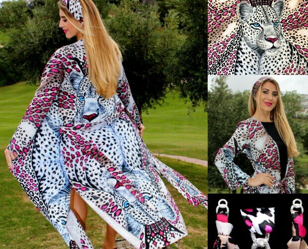 Leopardo blanco Helen Bellart. Kimonos, vestidos, pulseras, pañuelos y cojines hechos a mano en España
