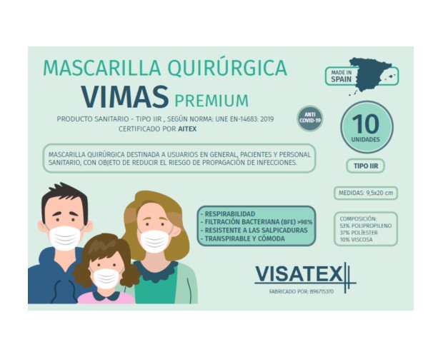 Mascarilla Vimas Premium. Certificado por AItex