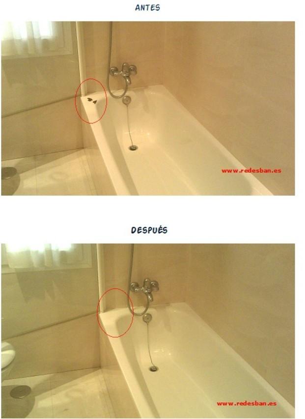 Reparación. reparación de varios golpes en bañera blanca