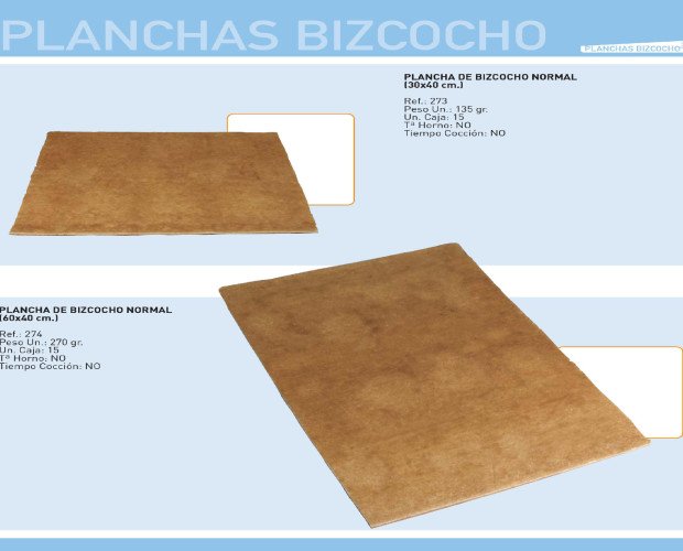 Planchas Bizcocho. Uno de nuestros principales productos
