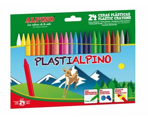 Lápices cera Plastialpino. Caja de lápices de colores de 34 unidades