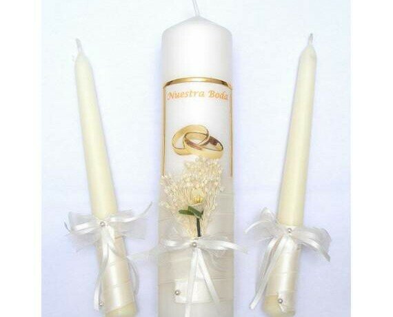 Velas de ceremonia de la luz-cinta. Set de tres velas de ceremonia de la luz para boda