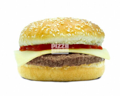 Cheeseburger. Hamburguesa para vending de carne mixta con queso edam y ketchup