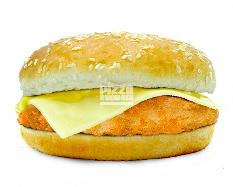 Burger de pollo. Hamburguesa para vending de pollo empanado, queso edam y salsa noruega