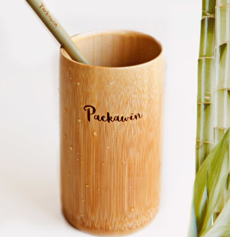 Vaso de Bambú reutilizable y Pajita de Bambú 100 % natural