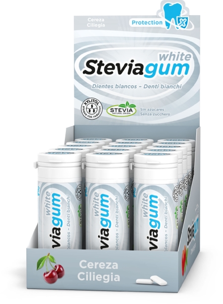 Steviagum White - chicles Menta Cereza – Expositor 15 uds x30g (1,85 ud)