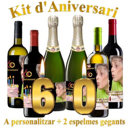 Kit de Aniversario Personalizado de Cava, Vino y 2 Vermuts + 2 Velas