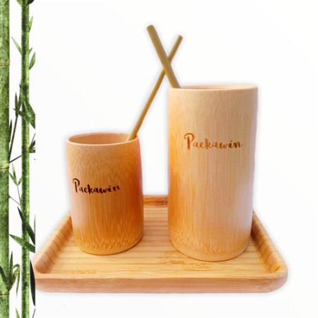 2 Vasos de Bambú + 2 Pajitas de Bambú